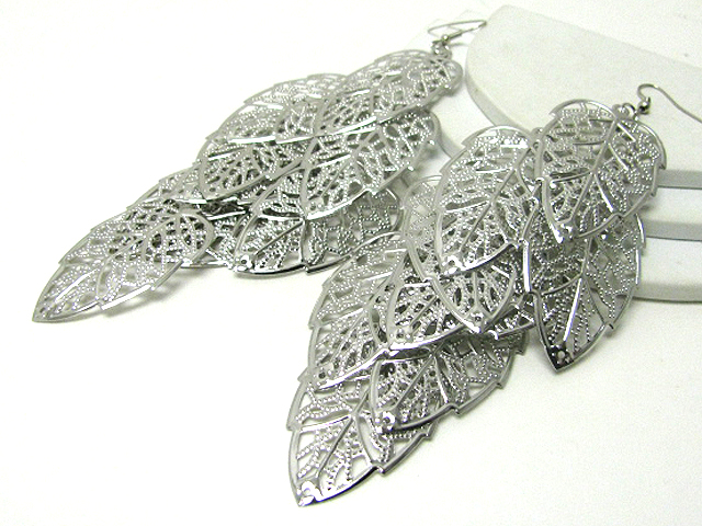 6 inch super long glam filigree metal leaves drop earring