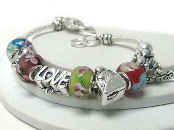 Love theme multi charm spacer beads link bracelet