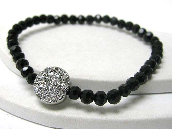 Crystal stud disk and glass bead link stretch bracelet