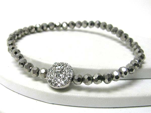 Crystal stud disk and glass bead link stretch bracelet