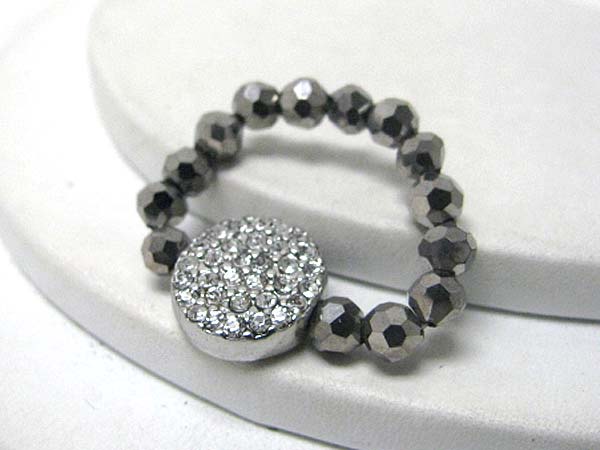 Crystal stud disk and glass bead link stretch ring