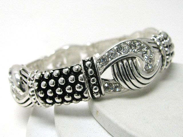 Crystal stud textured casting metal stretch bracelet