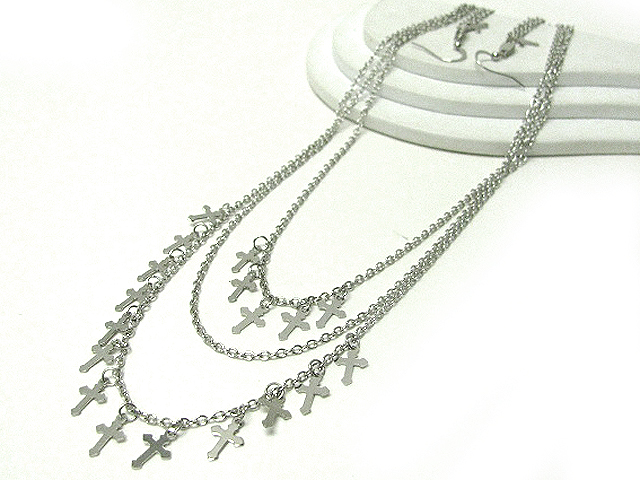 14 inch super long triple layer chain multi cross dangle earlace