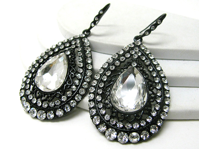 Crystal stud large metal tear earring