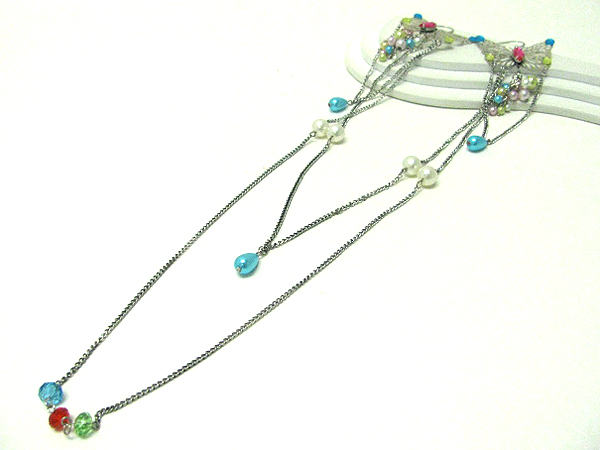 14 inch drop super long earlace - multi chain and glass bead deco