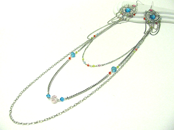 17 inch drop super long earlace - multi chain and glass bead deco