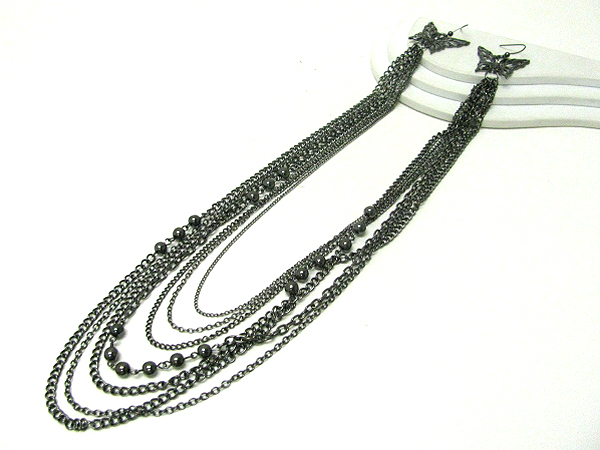 12 inch drop super long earlace - multi chain and butterfly deco