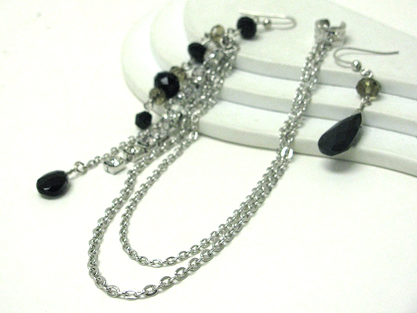 6 inch drop long earrings - rhinestone and glass bead deco