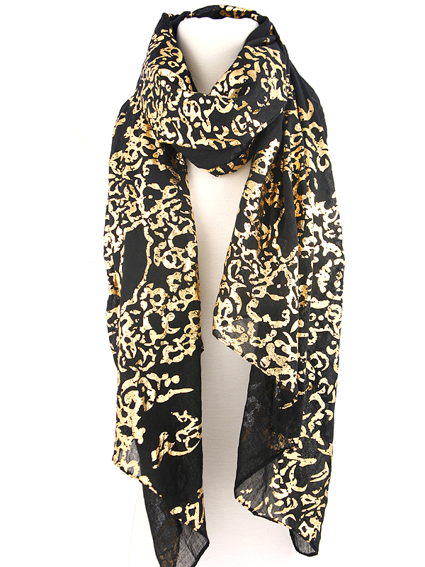 100% polyester gold medieval pattern scarf