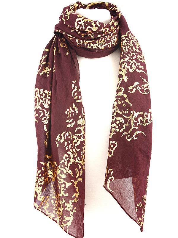 100% polyester gold medieval pattern scarf