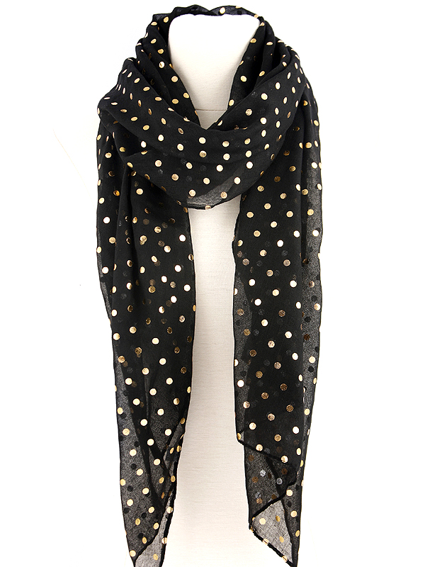 100% polyester gold dot scarf