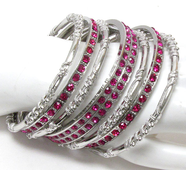 Multi size crystal deco and mixed metal bangle set of 7