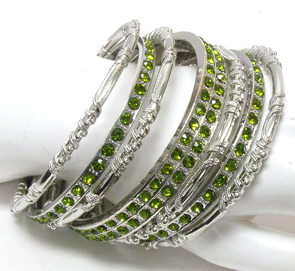 Multi size crystal deco and mixed metal bangle set of 7