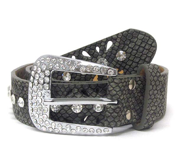 Crystal metal buckle with single line crystal leather belt