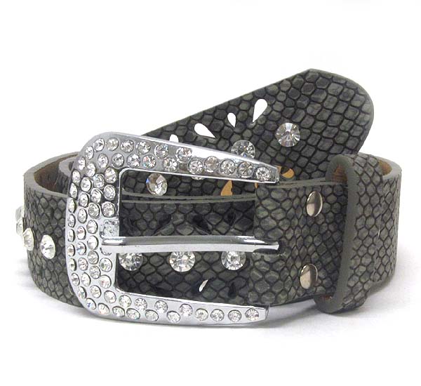 Crystal metal buckle with single line crystal leather belt