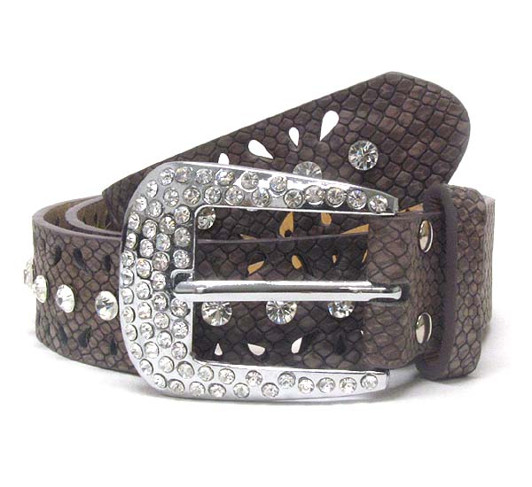 Crystal metal buckle with single line crystal leather belt