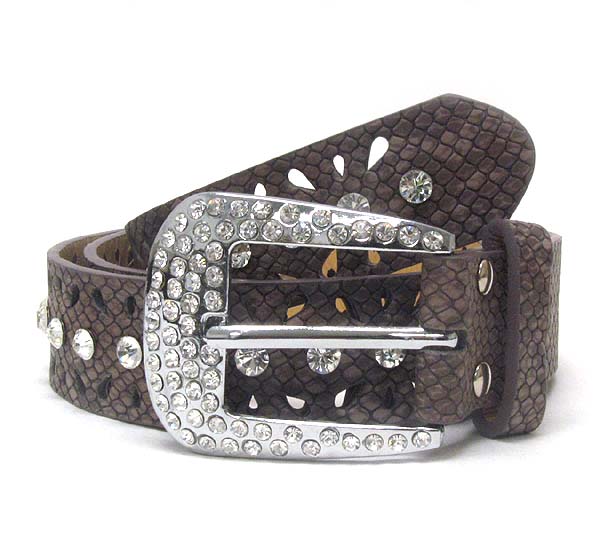 Crystal metal buckle with single line crystal leather belt