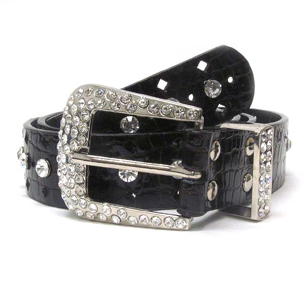 Crystal metal buckle with single line crystal leather belt