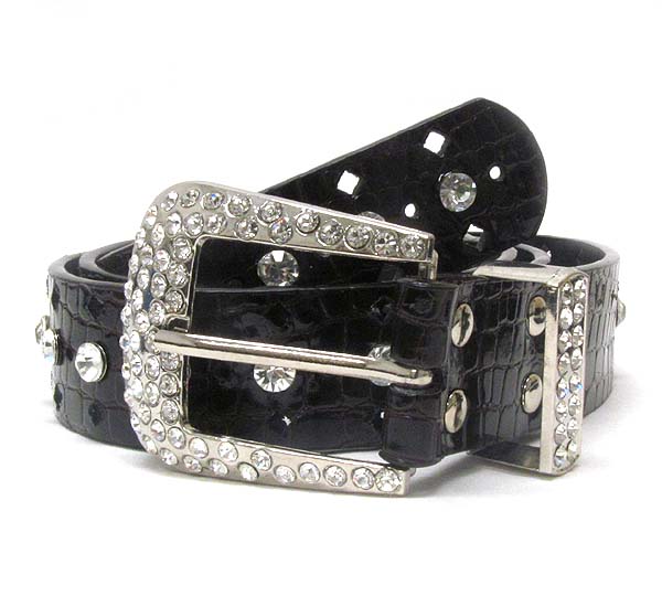 Crystal metal buckle with single line crystal leather belt