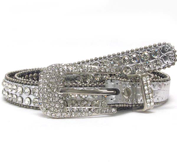 Crystal metal buckle with double line crystal with small metal balls on leather belt