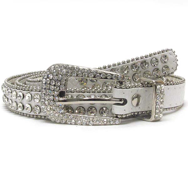 Crystal metal buckle with double line crystal with small metal balls on leather belt