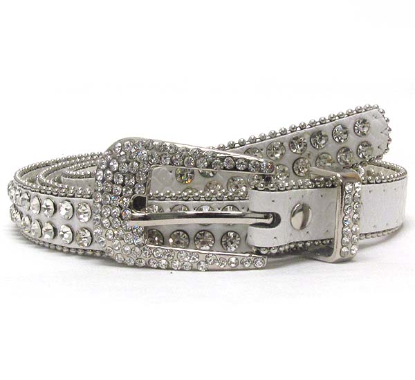 Crystal metal buckle with double line crystal with small metal balls on leather belt