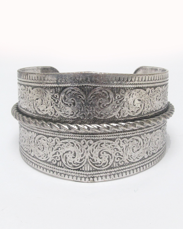 Metal filigree textured cuff bracelet 