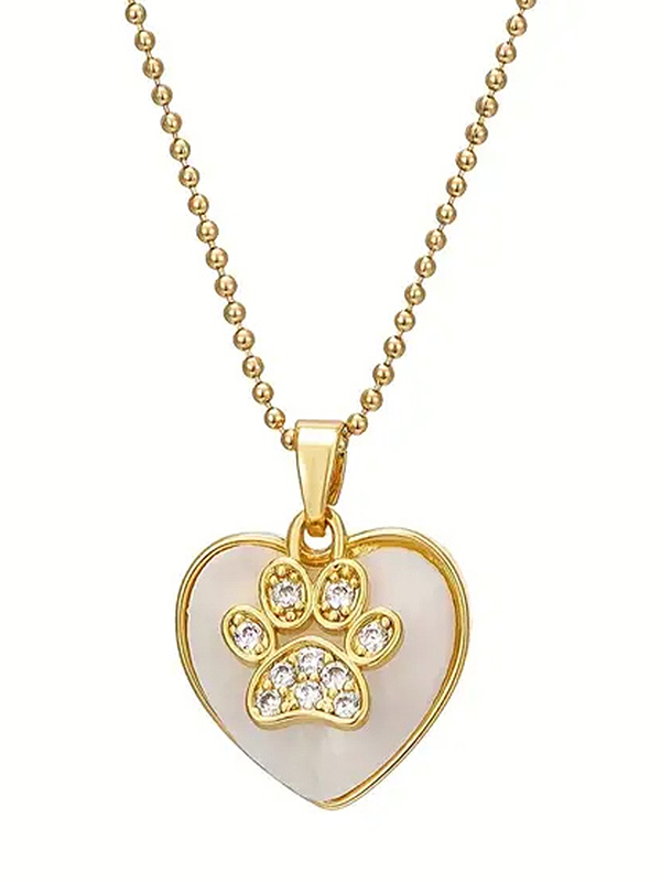 Pet lovers theme paw print and heart pendant necklace