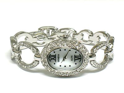 Crystal round and metal link watch