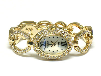 Crystal round and metal link watch