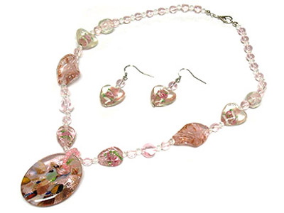 Glass deco nugget and acrylic bead necklace set