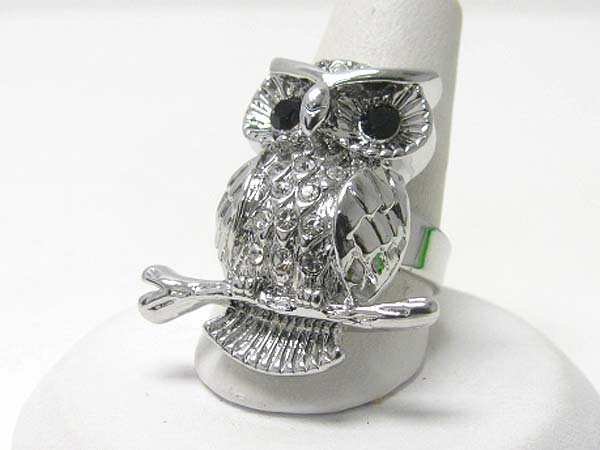 Crystal stud owl adjustable ring