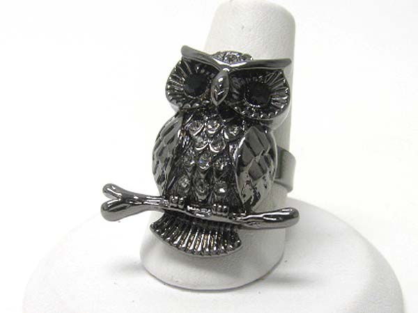 Crystal stud owl adjustable ring