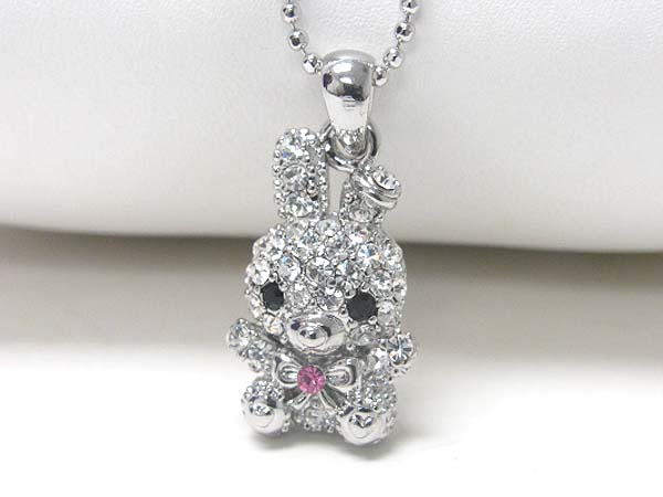 Made in korea whitegold plating crystal stud bunny pendant necklace