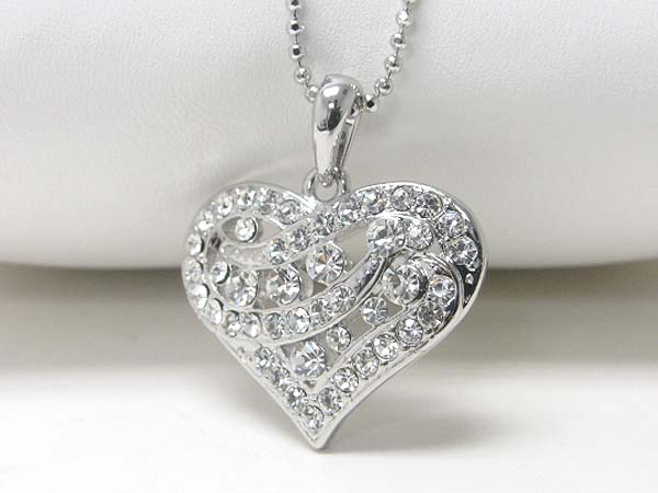 Made in korea whitegold plating crystal stud heart pendant necklace