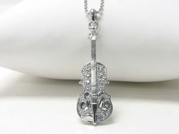 Made in korea whitegold plating crystal stud violin pendant necklace