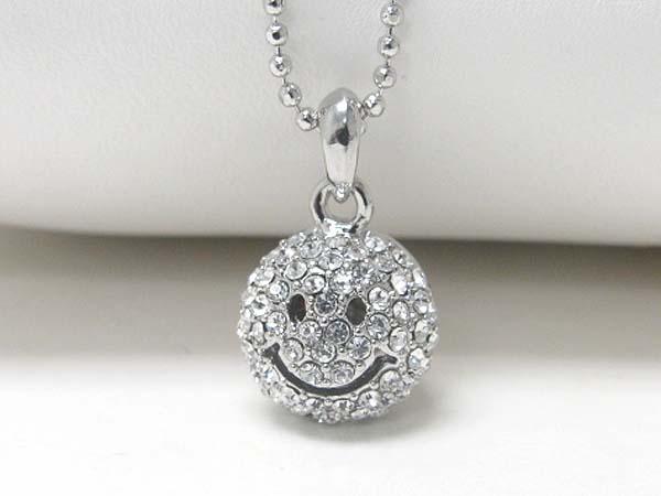 Made in korea whitegold plating crystal stud smile face ball pendant necklace