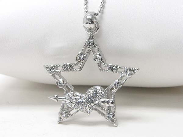 Made in korea whitegold plating crystal stud star and heart pendant necklace