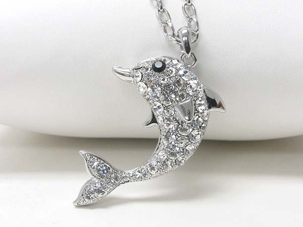 Made in korea whitegold plating crystal stud dolphin pendant necklace