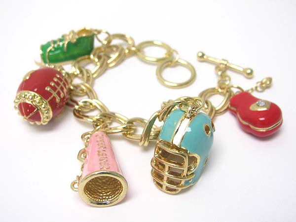 Epoxy metal 3d football theme charm dangle toggle bracelet