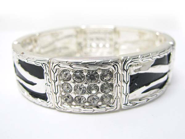 Crystal stud zebra texture metal stretch bracelet