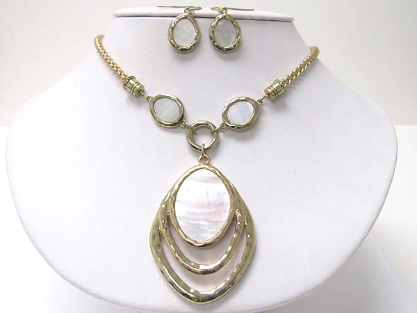 Natural mother of pearl disk link necklace earring set