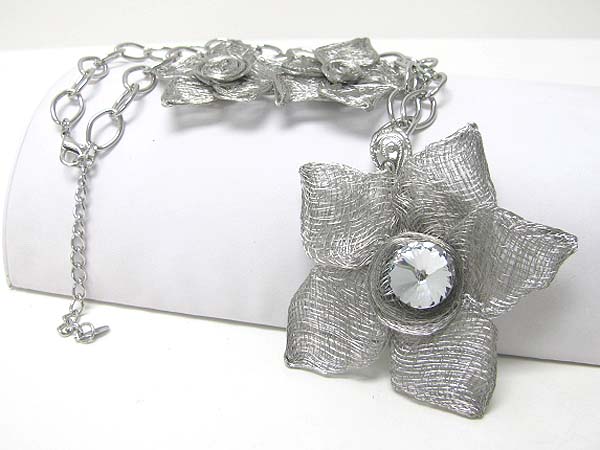 Metal wire art flower chain link necklace earring set