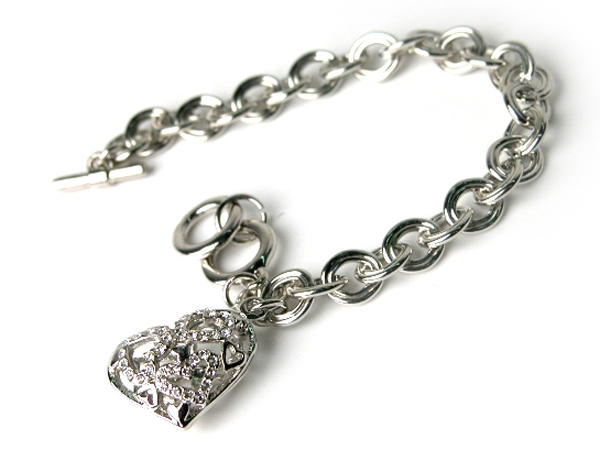 Crystal heart charm chain bracelet