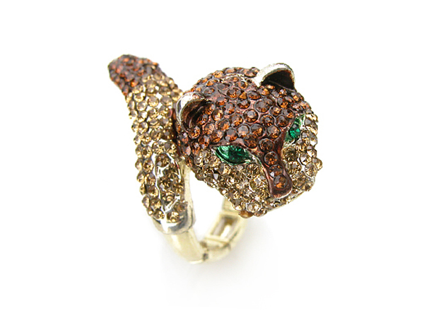 Crystal leopard head and tail stretch ring