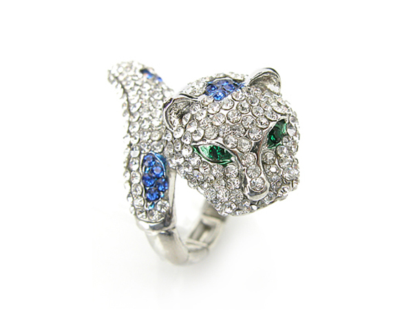 Crystal leopard head and tail stretch ring