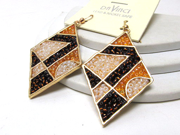 Metal triangle fashion designer style multi seed beads inside drop earring 