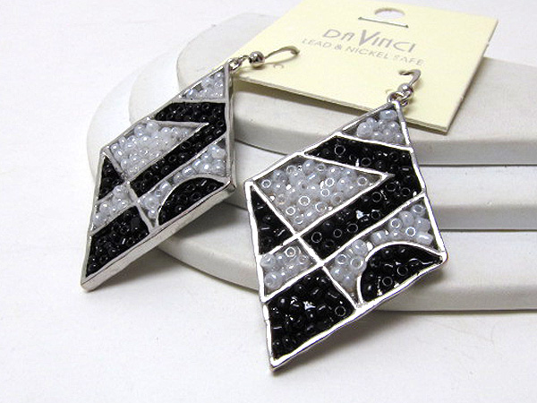 Metal triangle fashion designer style multi seed beads inside drop earring 