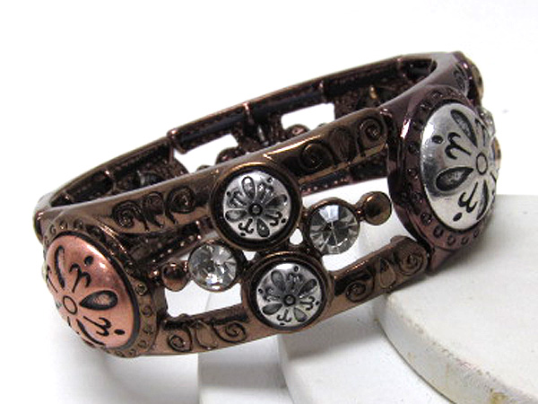 Crystal patern round metal butterfly theme stretch bracelet