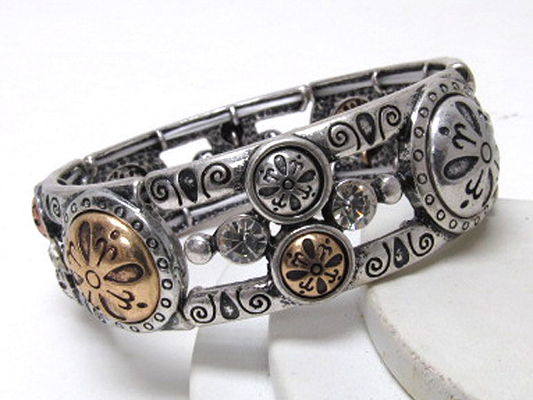 Crystal patern round metal butterfly theme stretch bracelet